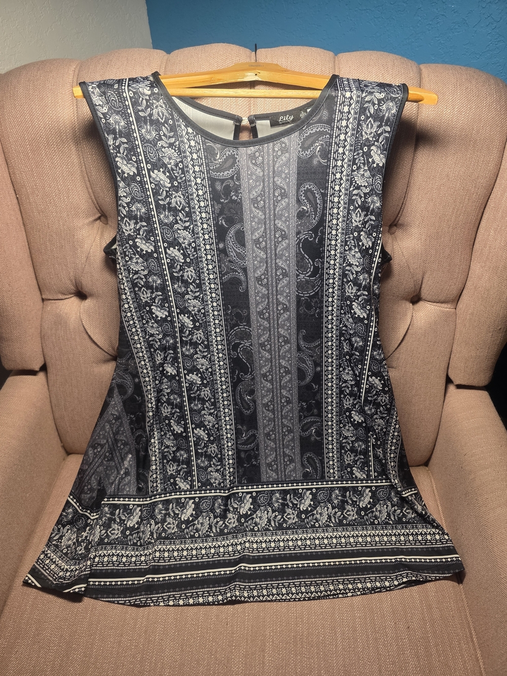 LILLY Black and White Paisley-Striped Sleeveless Size L Dress